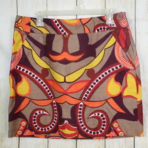 Bold Pattern Ladies A-Line Skirt Taupe Orange Gold